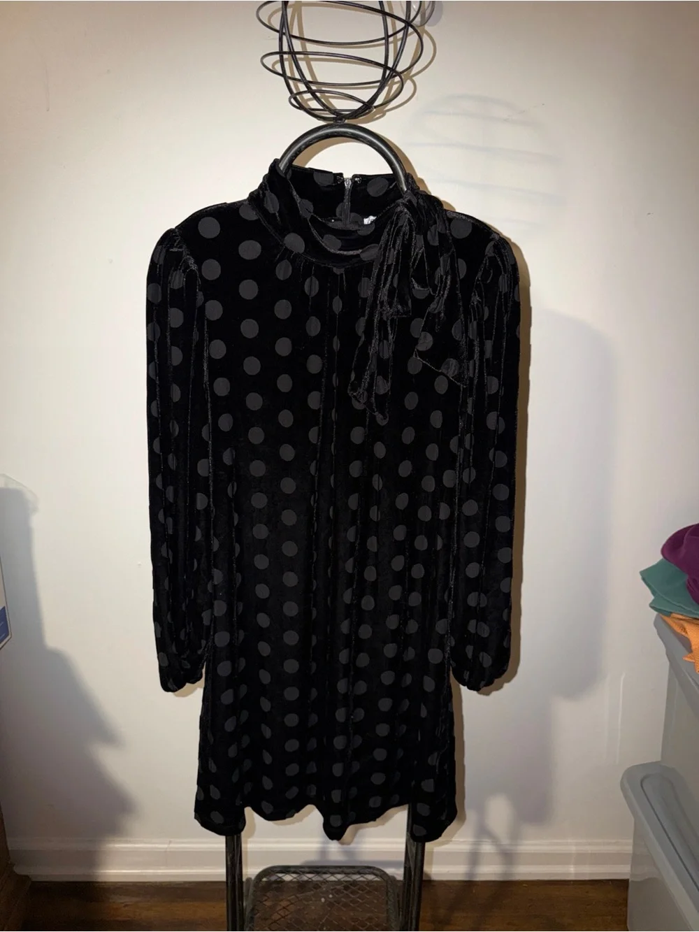 Calvin Klein Black Polka Dot Velvet Mini Dress - Picture 2 of 5